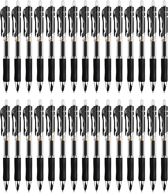 30pcs Black Gel Ink Pens for Writing, 0.5 mm Pens Fine Point Smooth Writing Pens for Journaling, Bulk Retractable Rollerball Pens for School Office.