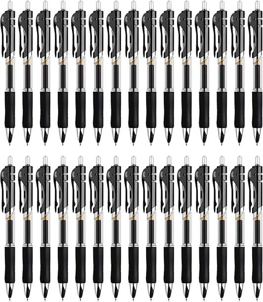 30pcs Black Gel Ink Pens for Writing, 0.5 mm Pens Fine Point Smooth Writing Pens for Journaling, Bulk Retractable Rollerball Pens for School Office.