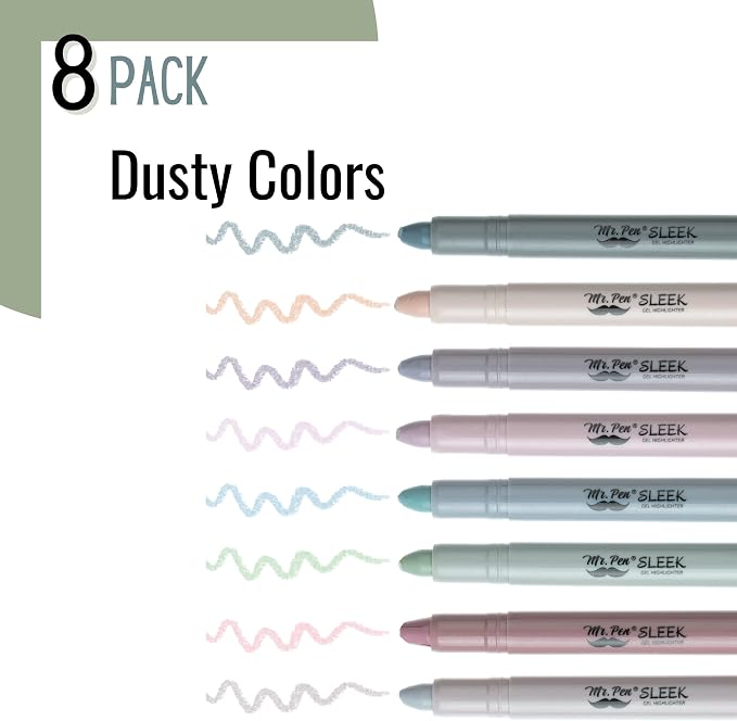 Mr. Pen- No Bleed Gel Highlighters, Dusty Colors, 8 Pack | Bible Highlighters and Pens No Bleed, Bible Markers for Study, Journaling, School Supplies and Accessories