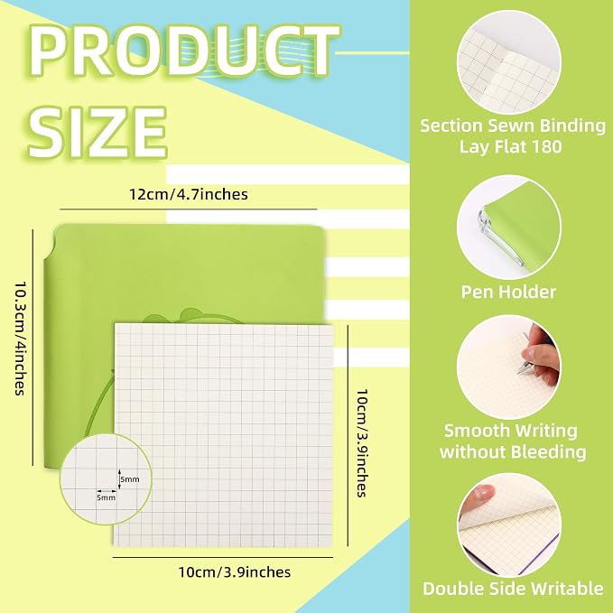 BOBO RABBIT 3 Pack Mini Grid Notebooks Pocket Size Graph Paper Journal Total 600 Pages Steno Pads Memo Notebook Small Softcover Leather Cartoon Capybara Pattern Cute Journal for Writing Sketching Drawing Lay Flat, 3.9"x3.9" Inner(Mini Square)