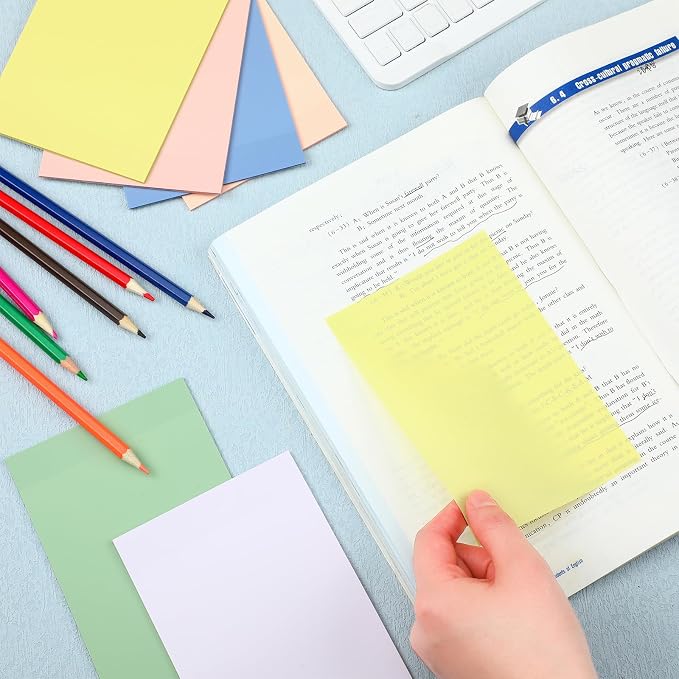 Yinder 4 x 6 Inch Transparent Sticky Notes Translucent Sticky Notes 180 Sheets Waterproof Clear Self Memo Pad See Through Back to School Bible Journaling Accessories Office School Supply(Macaron)