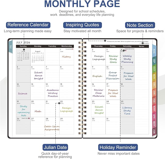VALOME Planner 2026-2027, Weekly and Monthly Planner, JUL 2026 - JUN 2027 | Letter Size(8.5" x 11"), Hardcover, Agenda Book, Sprial Bound, Inner Pocket, Office and School Use
