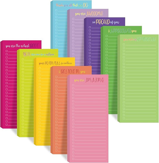 Censen 10 Pack 500 Sheets to Do List Notes Daily Checklist Notepad with 50 Sheets Undated Memo Pad Color Block Shopping List Weekly Plan Notepad Organizer Planners(Colorful,Motivation Words)
