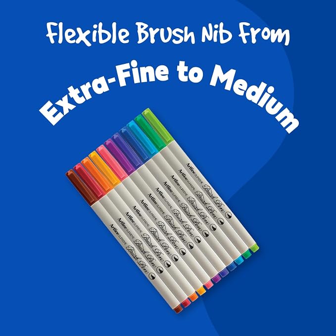 Artline Watercolor Brush Pens, Flexible Tip, EPFS-F, Multi-color, 12 Pack | Water-based brush markers for drawing, calligraphy, lettering, coloring, blending, illustration and artist projects