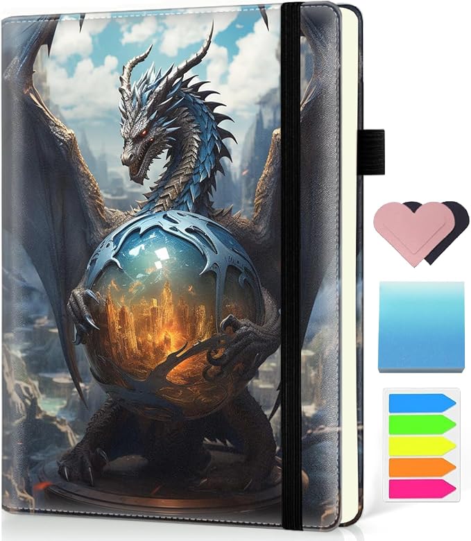 Hardcover Executive Notebooks, A5 PU Leather Lined Journal Notebook, 200 Pages Thick Paper Subject Notebooks for School,Work,Home Writing Business Notebook, Diary Book ， Dragon