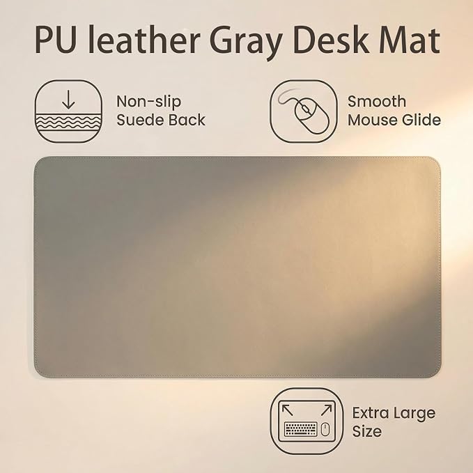 Leather Desk Pad Protector,Non-Slip Desk Pad, PU Leather Mouse Pad,Easy Clean Desk Protecor Mat,Writing Pad for Office Work/Home/Decor(Gray, 22.85'' x 25.22'')