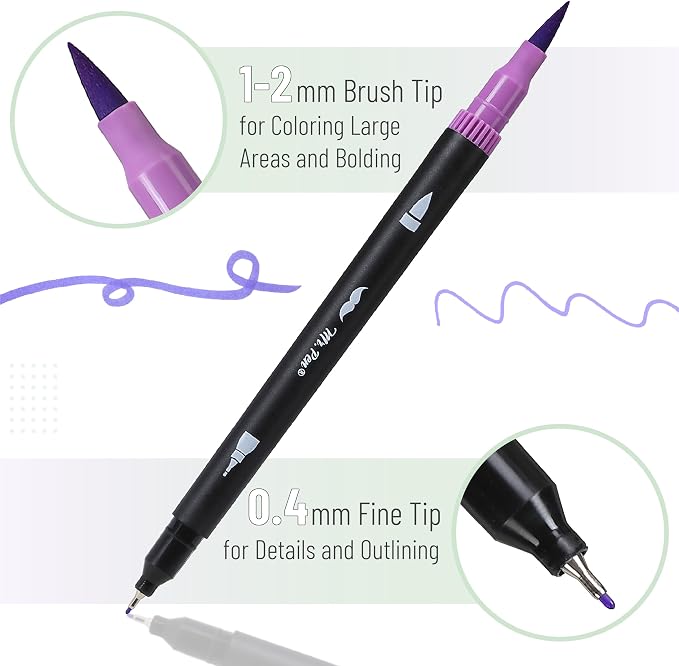 Mr. Pen- Dual Tip Brush Pens, 24 pcs, Assorted Color | Fine & Brush Tip Markers for Adult Coloring Markers for Adults