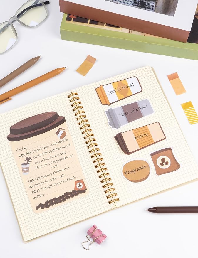 Coffee Themed Gifts for Coffee Lovers, Coffce Sticky Notes Pads with 3 Ballpoint Pens, Self-Stick Notes Pads Animal Divider Tabs Bundle Writing Memo Pad Back to School Office Supplies (550PCS)