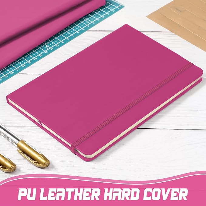 Honoson 20 Pack A5 Lined Journal Notebooks Hardcover Executive Notebook 5.5" x 8.3" PU Leather Wide Ruled Journals Bulk 160 Pages for Back to School Supplies Office Business Home (Rose Red)