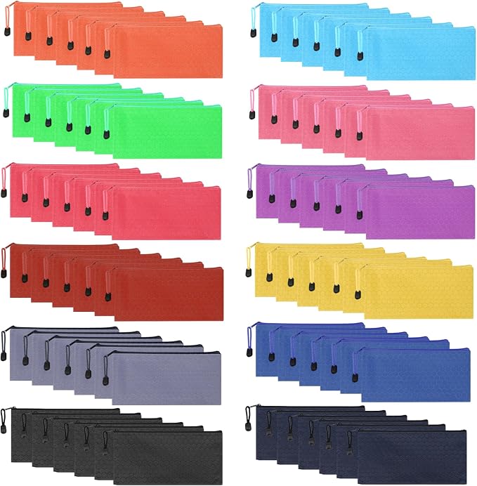 72pcs Pencil Pouch Bulk,Zipper Pouches,Waterproof Pencil Bags, Small Organizing Bags in 12 Colors for Classroom,Office Supplies Storage and Travel Accessories
