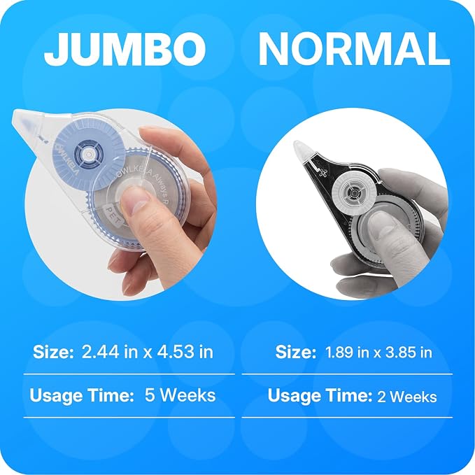 OWLKELA 2 Pack Plus Correction Tape, Tear-Resistant White Correction Tape, No Dry Time, Easy to Use, Office & School Supplies, 0.2 in Wide, 98.4 Ft, Blue Core, Green Core