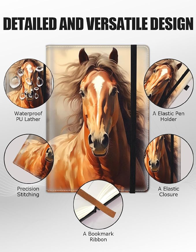 Hardcover Executive Notebooks, A5 PU Leather Lined Journal Notebook, 200 Pages Thick Paper Subject Notebooks for School,Work,Home Writing Business Notebook, Diary Book ， Wild Horse