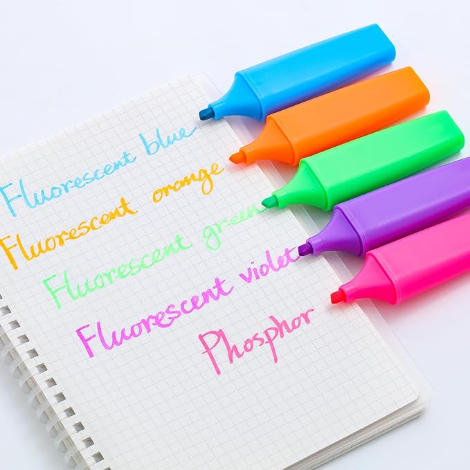 M&G 6pcs Highlighter Pens, 6 Assorted Fluorescent Colors, Soft Fiber Tips, Smooth Highlight Ink, Fluorescent Ink for Journaling, Planners, Office Documents, and Everyday Organization