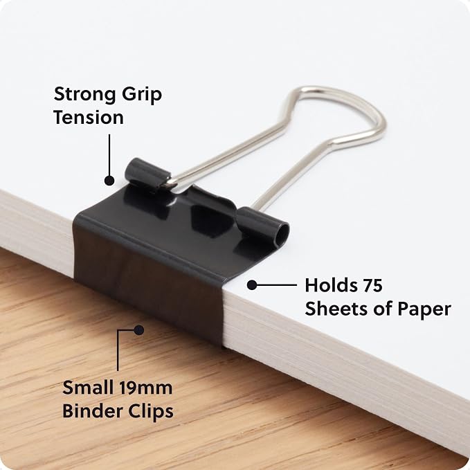 U Brands Binder Clips, 144-Count, 3/4 Inch Mini Metal Clamps for Home, School, and Business, Black with Silver Steel Arms