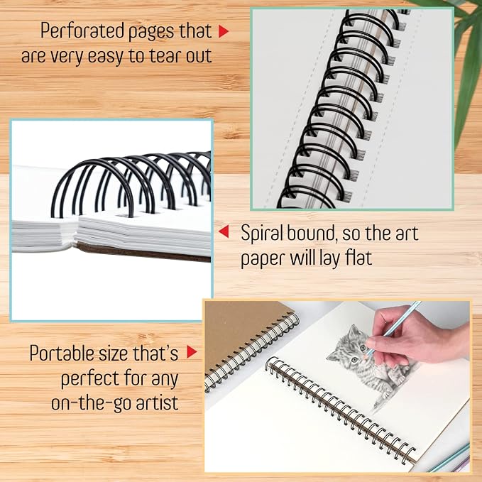 Mixed Media Sketchbook 8.11” x 8.5” | Spiral Bound Sketch Pad With Thick, Heavyweight Paper, 200 GSM, 120 LBS | Art Sketch Book For All Wet & Dry Media - Watercolor, Paint, Pencils, Charcoal, Pens |