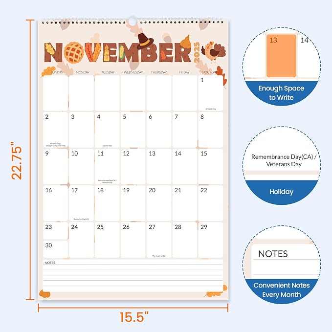 SUNEE Wall Calendar 2026 Large 22.75"x15.5", 21 Month (Ends June 2027), Vertical Extra Large Monthly Calendar 2026 for Wall, Cute