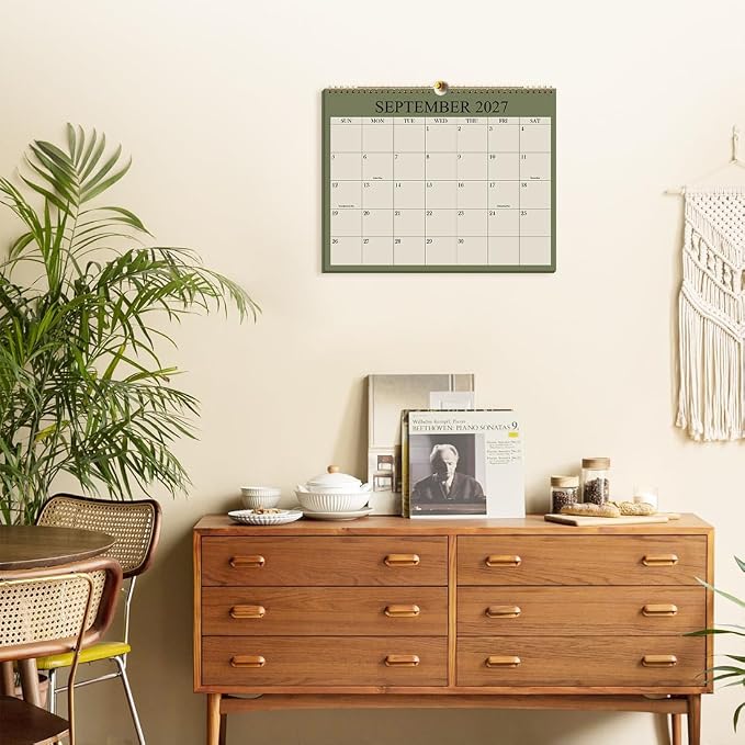 2026-2027 Calendar - Wall Calendar 2026-2027 from July 2026 Until December 2027,18 Months Calendar with Premium Paper, Twin-Wire Binding & Hanging Hook, 8.5" x 11", Green