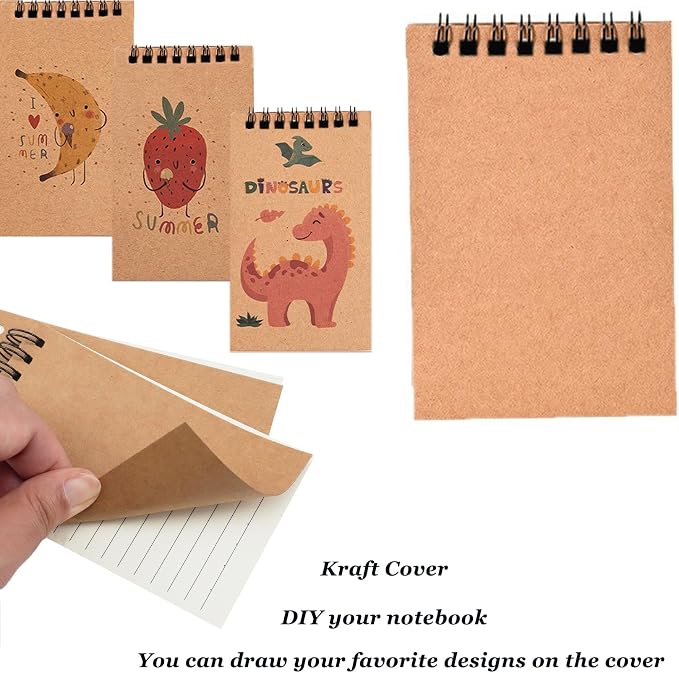 12Pack Pocket Notebooks, 3x5 Inch 60 Sheets/120 Pages 9MM Wide Ruled‌ Mini Kraft Spiral Notebook, Small Notepads, Top Bound Pocket Size Note Pads With Lined Pages,Memo Pads For Home,School,Office(12)