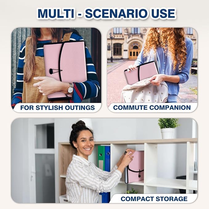 H4D 13-Pocket Accordion File Organizer, Expanding File Folder, Light Pink | Extra Back Mesh Pocket, Letter Size Paper, Pre-Printed and Customizable Labels, Expandable Document Organizer