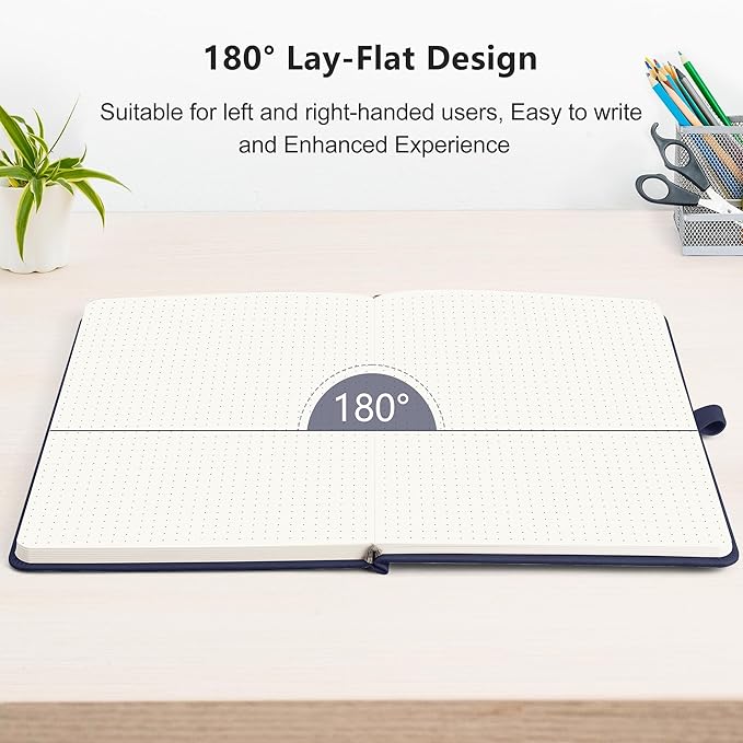 RETTACY Dotted Journal Notebook, 192 Pages, A5 Medium Size (5.7'' x 8.3'') | Leather Hardcover, 100 GSM Thick Paper, for Journaling, Planning, Tracking (Navy blue)
