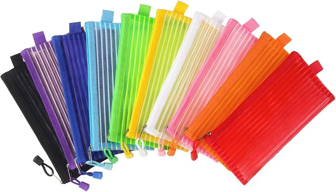 Tamaki 10 Pack Mesh Zipper Pouch Bags, 9'' x 4.7 '', Colorful | Small Pouch Multicolor Pen Bag Multipurpose for Office Supplies Travel Storage Bags