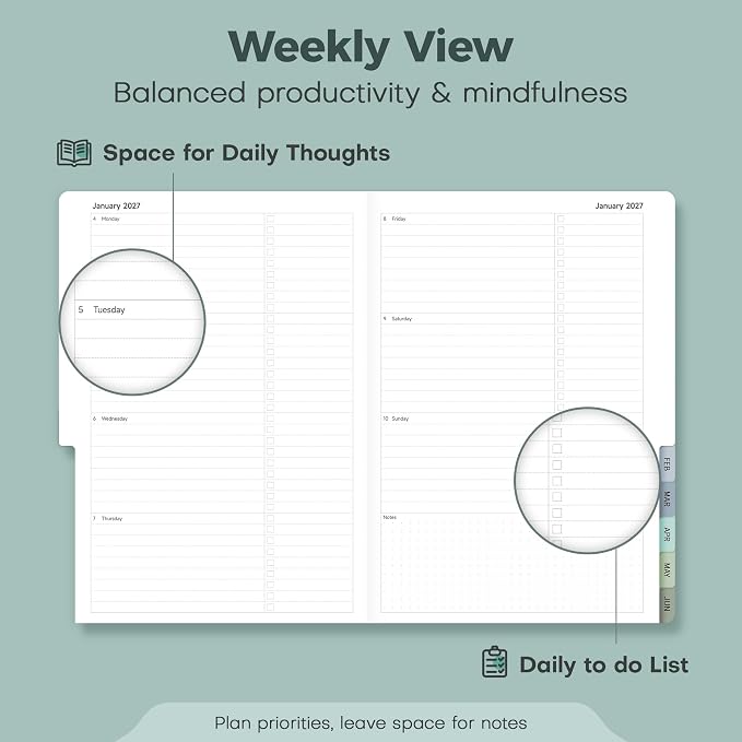 Planner 2026-2027 Monthly and Weekly Academic Planner July 2026 - June 2027, Linen Hardcover Agenda 2026-2027 Calendar Daily Planner for Student Teacher with Monthly Tabs, 6" x 8.3", Dark Green