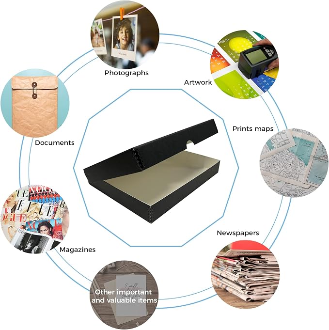 Lineco Archival Folio Storage Box. Metal Edge Archival Boxboard, Clamshell Lid. 9.5 x 12.5 x 1.75 inches. | Acid-Free with Metal Edge Boxboard, Organize and Store Photos Documents Cards Negatives Magazine Prints Family Records DIY