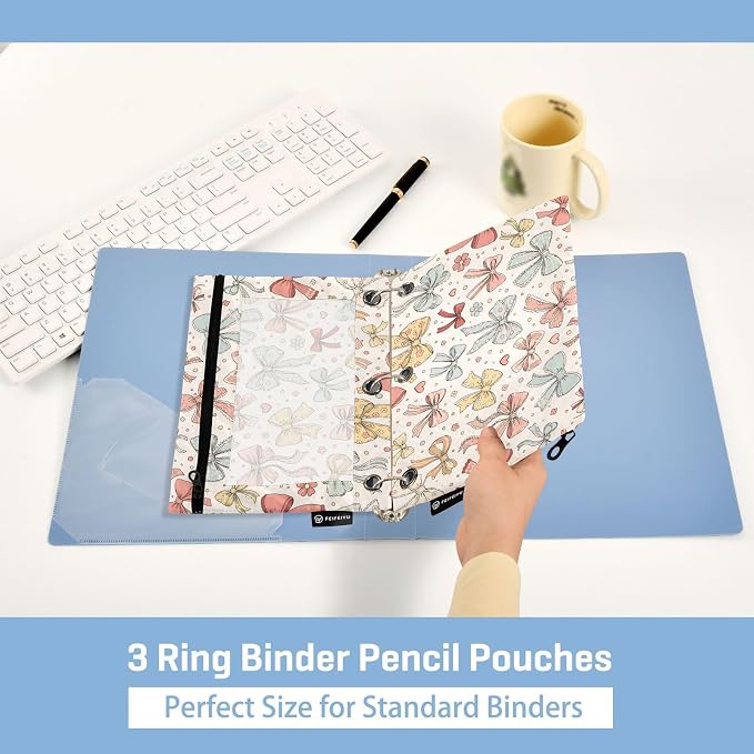 ALAZA Pencil Pouch for 3 Ring Binder, Polka Dot Lace Bows Binder Pencil Pouches with Clear Window Zipper Pencil Case Cosmetic Bags for Office College Supplies, 2PCS