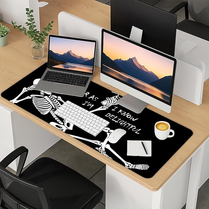Britimes Black Skull Frame Desk Mat Funny Skeleton Deak Pad Non-Slip PU Leather Large Keyboard Mouse Pad Office Desktop Accessories for Office,Work,Home Decor(31.5"X15.7")