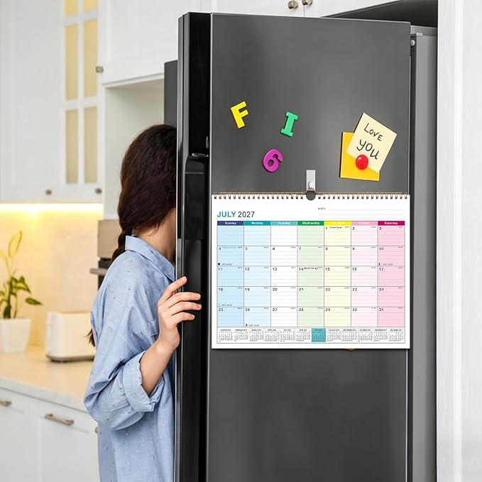 2027-2028 Wall Calendar, Calendar 2027-2028, 18 Month Calendar January 2027 - June 2028, 14" X 11", Calendar with Twin-Wire Binding, Hanging Hook and Julian Dates (Colorful)