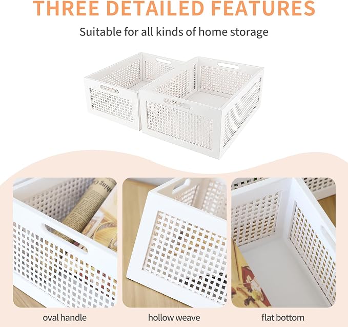 Desktop Storage Basket, Sundry Office Drawer Storage Box, Wood Frame Storage Basket. (White-Set2)