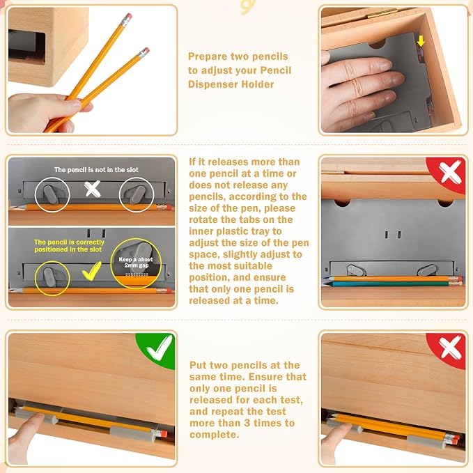 Aigybobo Pencil Dispenser for Classroom, Wooden Pencil Holder for Desk, Teacher Must Haves for Organization and Storage, Pencils Straw Dispenser for Classroom Office Kitchen Restaurant