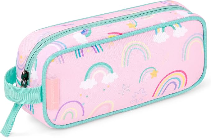 Choco Mocha Kids Pencil Case for Girls, Soft Zipper Pencil Pouch for Girls Pencil Case for School, Rainbow Pencil Bag for Toddler Girl, Pink