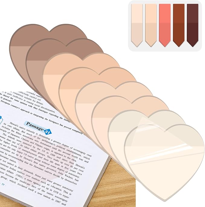 BAYTORY 500 Sheets Heart Shape Transparent Sticky Notes, 2.8 x 2.5 Inch | Colored Self-Stick Notes, Waterproof See Through Memo Pads, for Office & School Study Supplies