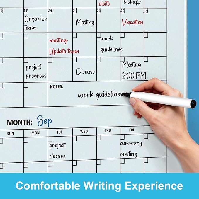 Large Glass Dry Ease Calendar for Wall, 72 x 48 Inches Magnetic Glass Yearly Calendar Whiteboard, 6' x 4' Frameless Planner Board for Office, Home, School