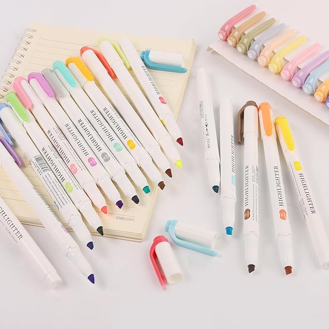Pastel Highlighters -35 Pcs Assorted Colors Dual Tip Real Mild Highlighter Markers, Chisel & Fine Tips for Bible Journaling, Note Taking, School Supplies, No Bleed