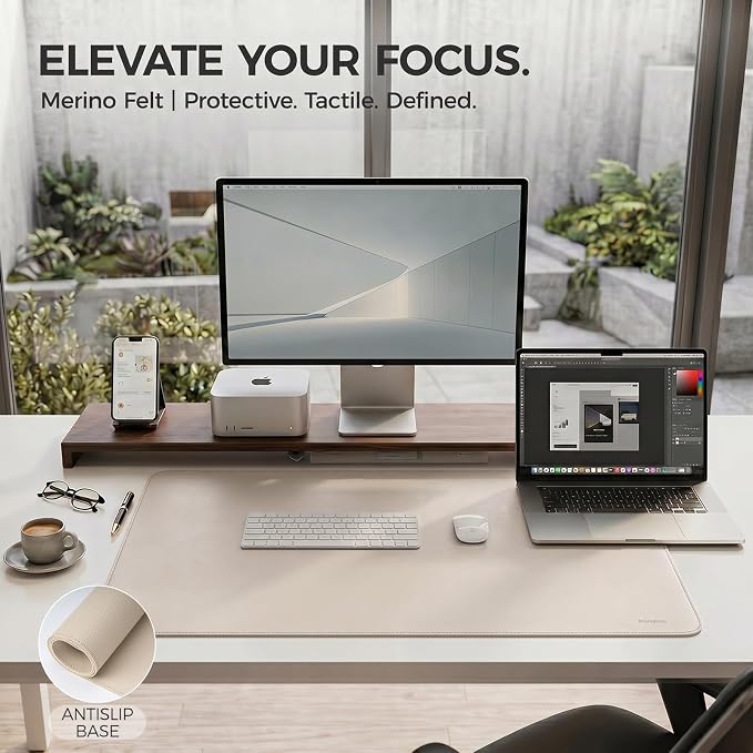 Large Desk Pad Non-Slip Desk Mat Protector for Keyboard Mouse Waterproof Vegan Leather Surface Faux Leather Laptop Mat Smooth Mouse Pad Premium Gift Tube Warm Beige 47" x 23"
