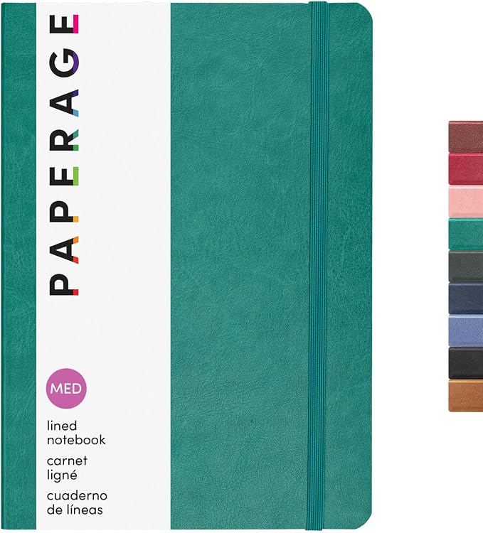 PAPERAGE Softcover Lined Journal Notebook (Teal), 160 Pages, Medium College Ruled Notebook, 5.6 inches x 7.9 inches - 100 GSM Thick Premium Paper, Soft Vegan Leather Journal for Home, Work & School