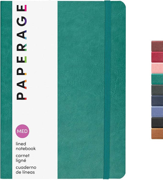 PAPERAGE Softcover Lined Journal Notebook (Teal), 160 Pages, Medium College Ruled Notebook, 5.6 inches x 7.9 inches - 100 GSM Thick Premium Paper, Soft Vegan Leather Journal for Home, Work & School