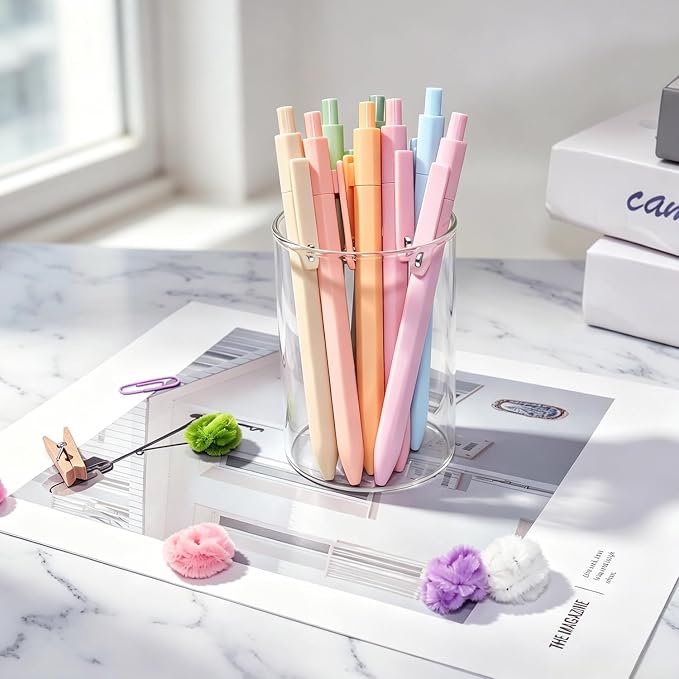 Piochoo Aesthetic Pens, 8 Pcs 0.5mm Gel Pens, No Smudge Quick Dry Smooth Writing Pens, Cute Black Ink Journaling Pens for Women Nurse School Office Desk Accessories