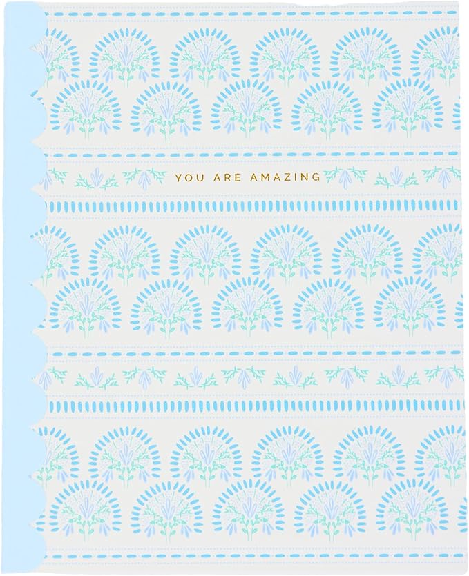 Mary Square Scallop Notebook - You Are Amazing Blue Block Print 8 x 10 Hardcover Journal with Gold Foil Accents - 80 Lined Pages with Scalloped Edge Detail - Elegant Stationery for Writing and Gifting