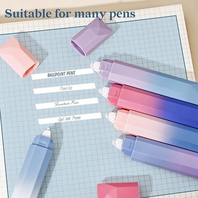 Temiary 5 Pcs White Correction Tapes, Aesthetic White Smooth Pull Out Tape Pens for Instant Corrections, Easy to Use Tear-Resistant Pen Shaped Applicator for Office School Supplies (Gradient Purple)