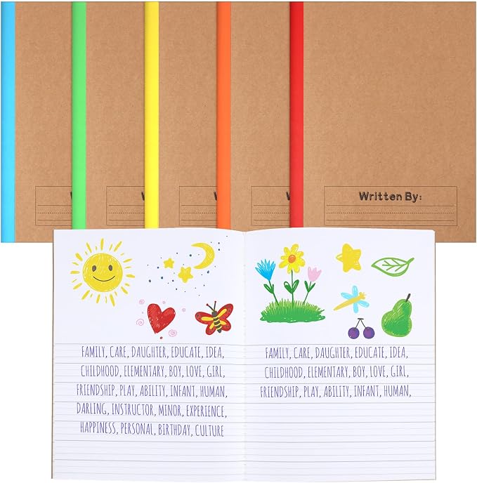 Henoyso 5 Pack Primary Composition Notebook, 9-3/4" x 7-1/2", Kids Primary Journal, K-2 Writing Notebook for Kids Student Draw Write Story Journal Half Blank Books(Bright Color)