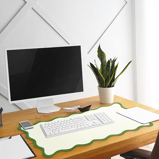 Hahafelt Scalloped Desk Mat Large Desk Pad Cute Coquette Table Mat Back to School Preppy Table Make up Pad Nonslip Graduation Gift with Stitching Waterproof Gaming(Green,23.6 x 13.8 Inches)
