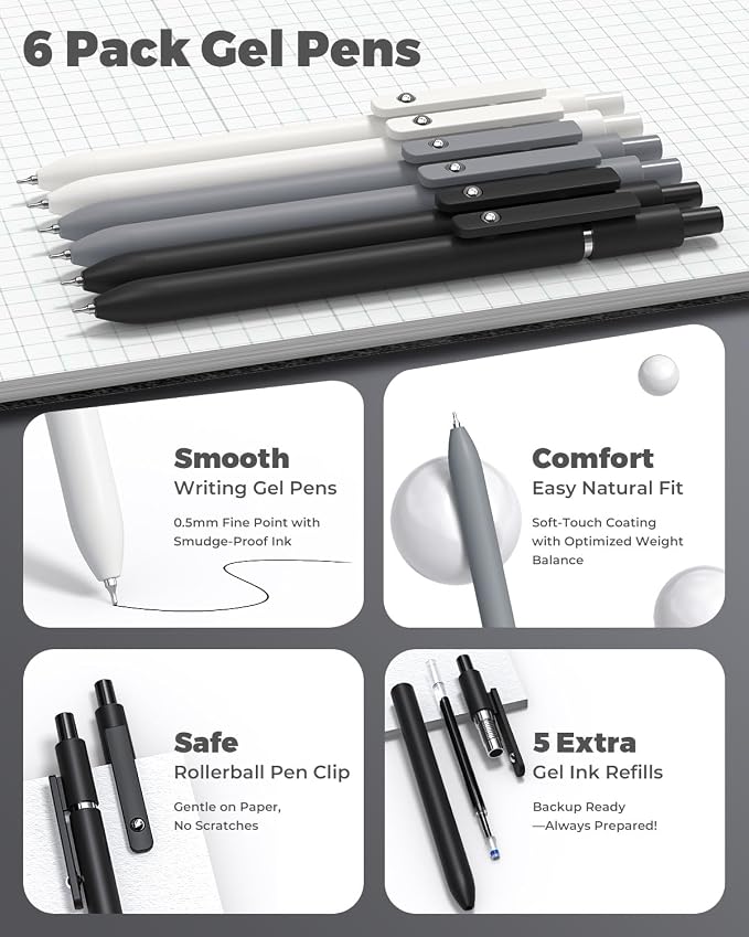 Four Candies School Supplies with Pen Case, 45ct Black | Back to School Stationery Set, Essentials for College & Nursing Students, 6 Gel Pens, 6 Mechanical Pencils, 12 Highlighters