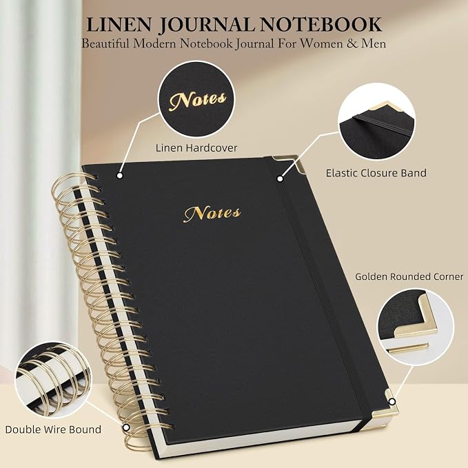 Spiral Notebook Journal, 328 Pages Linen Hardcover College Ruled Notebook, Lined Thick Journals for Women Men, B5 Thick Spiral Journal for Writing, 100GSM Paper, Cute Notebooks for Work School