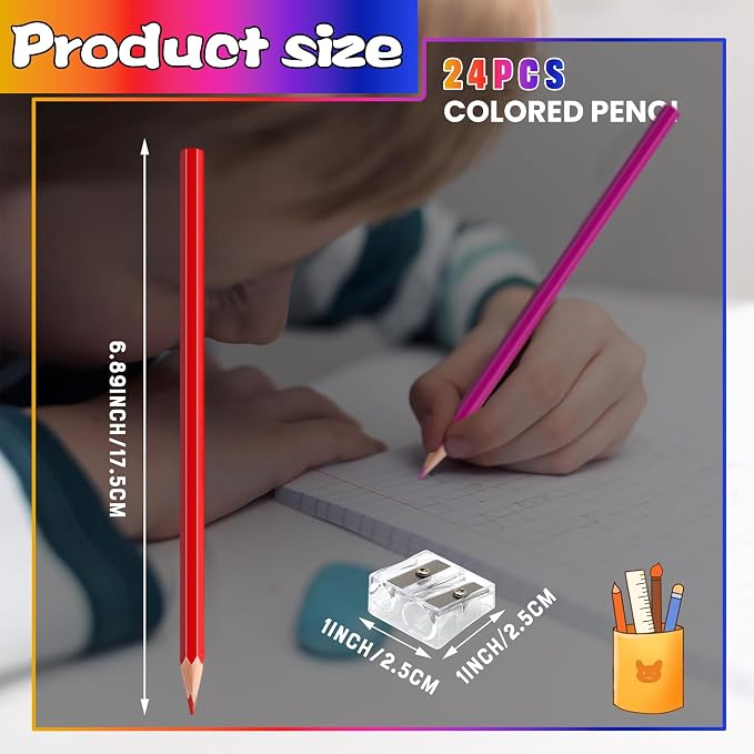 24 PCS Colored Pencils for Kids, Pre-sharpened Art Pencils Back to School Supplies Set, Drawing Sketching Pencils for Students, Teachers, Classroom