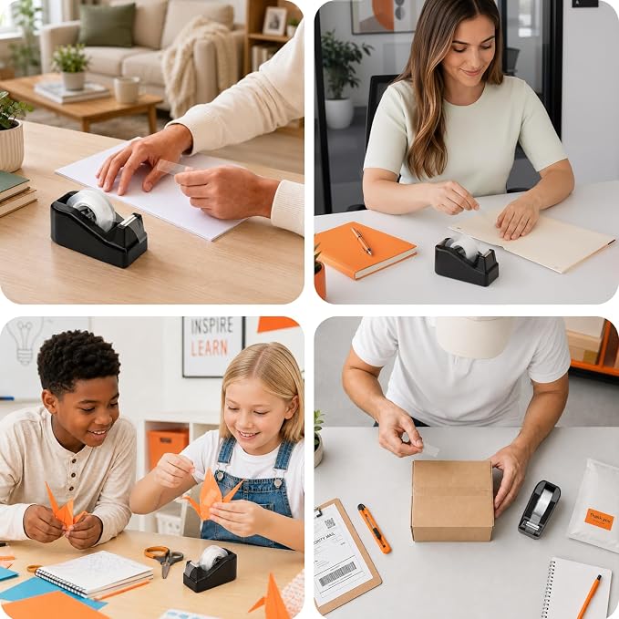 Lightweight Desktop Tape Dispenser, Tape Holder with 6 Rolls Transparent Tape, Stable Non-Skid Base for Office, Home & School, 1-Inch Core (0.71 in x 1000 in Each)