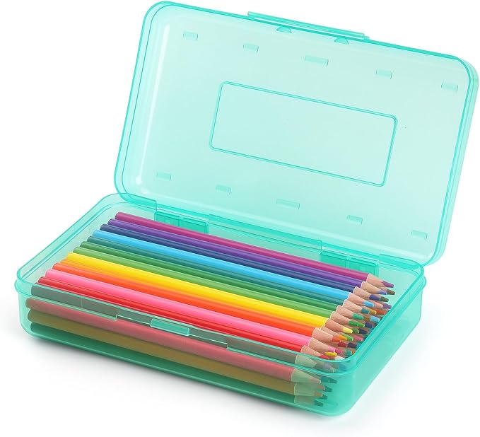 Tamaki 1 Pack Plastic Pencil Box Large Capacity, Light Green | Clear Boxes with Snap-tight Lid Stackable Design and Stylish Office Supplies Storage Organizer