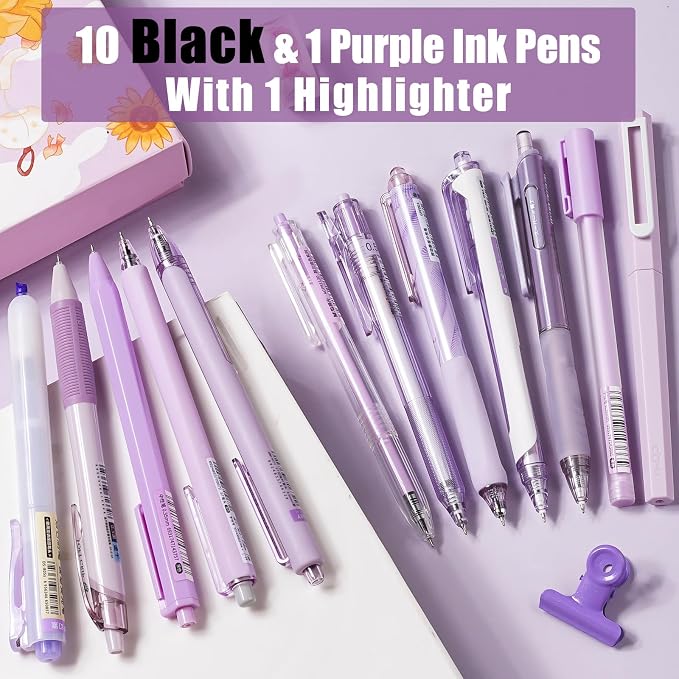 Four Candies Purple Pens, Black Gel Ink, Lavender - 12ct, 0.5mm Fine Point | School Supplies, Desk Accessories & Office Essentials for Women